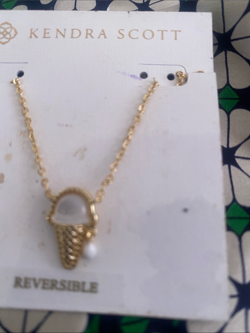 Kendra Scott Gold Ice Cream Cone Pendant Necklace with White Accent